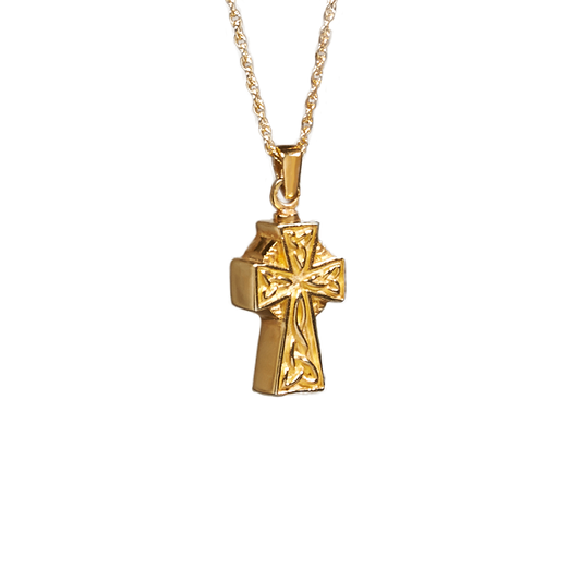 Celtic Cross Cremation Pendent; 4k Gold Plated