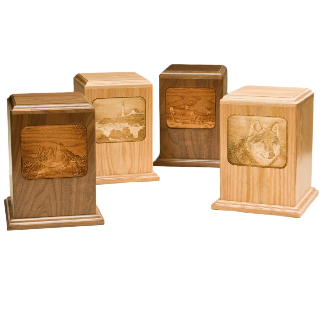 Etched Image Wood Urns