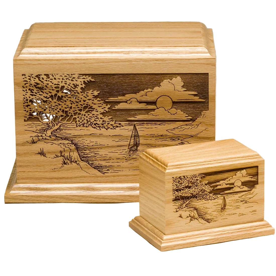Shining Seas Sailing Scene Wood Urn